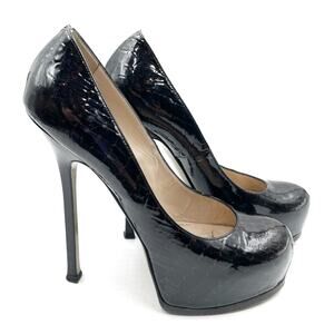 YSL Yves Saint Laurent Tribtoo Platform Pumps‎ Black Croc Heels Sz 40 EU / 10 US